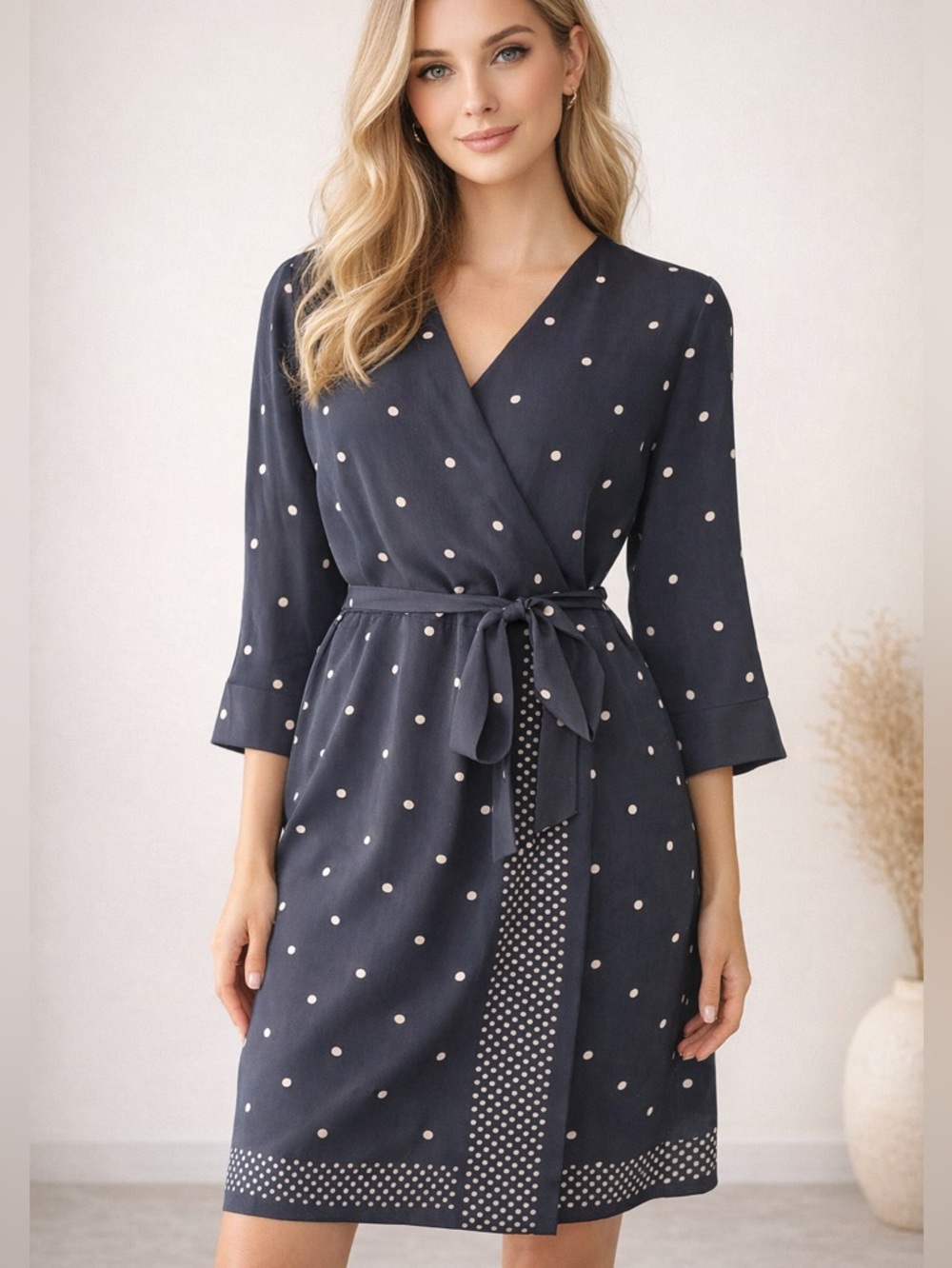 Vintage Talbots Navy Polka Dot Wrap Midi Dress